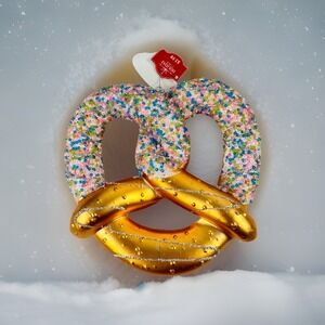 Holiday Time Pretzel Christmas Ornament Gold Pink Blue Beaded Glitter OS NWT